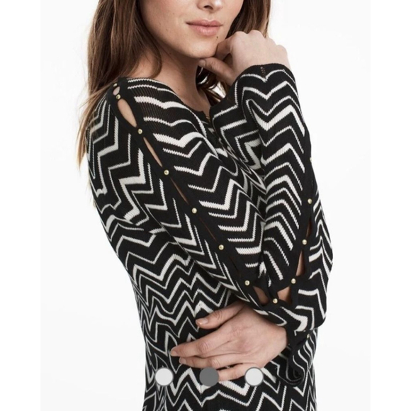 Women's White House Black Market Chevron Stitch V-Neck Tunic Sweater M - Picture 2 of 10